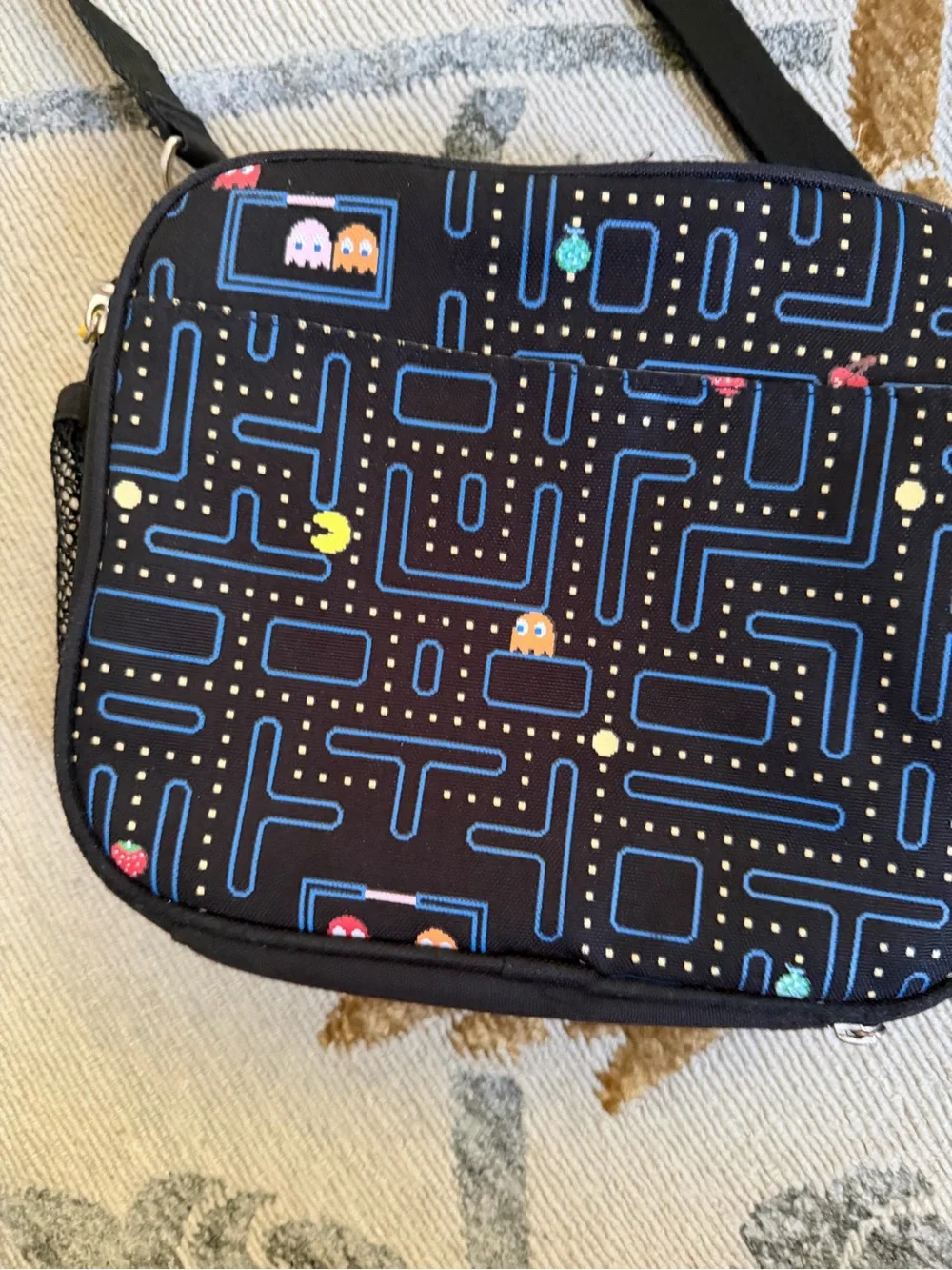 Black Pac-Man Print lunch Bag - Casual Everyday Shoulder Bag